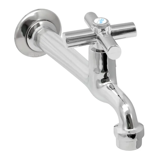 1158.C37P Torneira Cozinha Parede Bica Reta 18 cm Volante de ABS