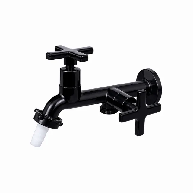 Torneira Tanque Saída Dupla para Máquina de Lavar Preta 1/2 x 3/4 C29