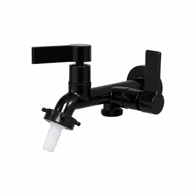 Torneira Tanque Saída Dupla para Máquina de Lavar Preta 1/2 x 3/4 C70