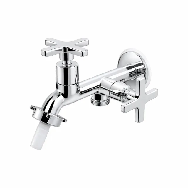 Torneira Tanque Saída Dupla para Máquina de Lavar Cromada 1/2 x 3/4 C29